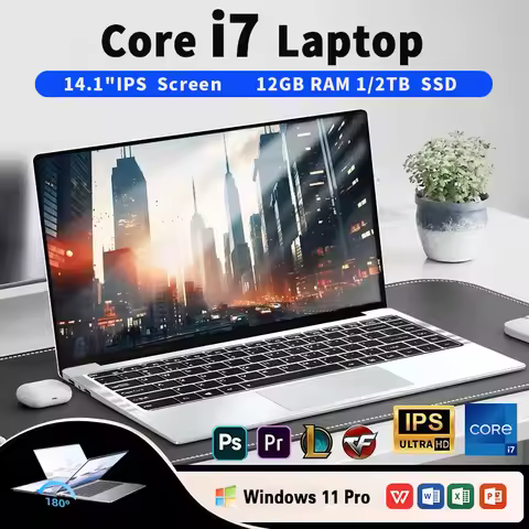 2025 NEW Core i7-7500U laptop 12GB RAM 1/2TB SSD Portable laptops 14.1-inch Windows 11 Por Notebook 