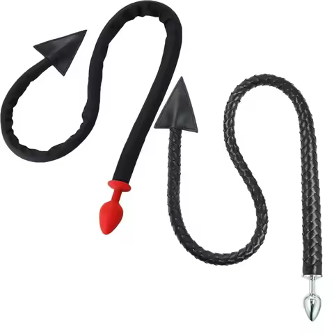Adult Devil Cosplay Kit: Metal Anal Plug, PU Leather Whip & Tail – Butt Play Games for Couples