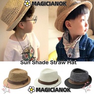 MAGICIANOK Straw Fedora Hat, Trilby Breathable Sun Cap, Outdoor Short Brim Straw Floral Hat Man