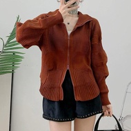 Womens New Casual Style Pleated Zipper Jacket