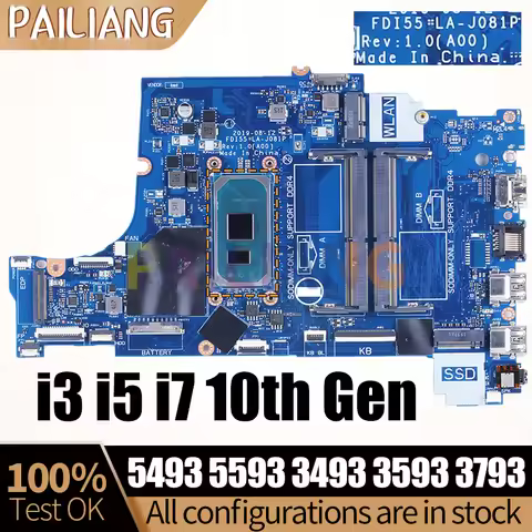 For Dell 3493 3593 5593 Notebook Mainboard FDI55 LA-J081P 004C38 i3-1005G1 i5-1035G1 i7-1065G7 Lapto