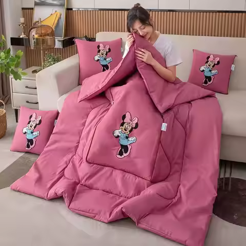 Disney Strawberry Bear Four Seasons 2-in-1 Pillow Quilt Mickey and Minnie Embroidered Car Sofa Offic