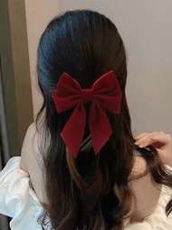 1入時尚高級紅色蝴蝶結髮夾，適用於日常和聖誕節佩戴，可愛風格。