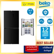 (ส่งฟรี) Beko ตู้เย็น 4 ประตูฟิตล่าง 16.5 คิว รุ่น GNO46624HFSK (กระจกดำ )