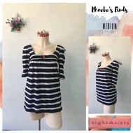 Preloved Ladies Top - Black and White Stripes (eight sixty)