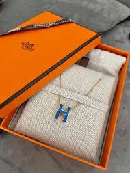 Hermes 大Pop H necklace 頸鏈 罕有靚新色 藍色配金色 正貨英國官網單