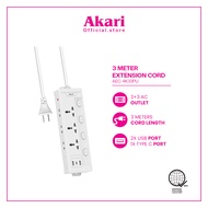 Akari Extension Cord 3 Meters 4+4 AC outlets with 2xUSB A & 1xType-C (AEC-4K33PU)