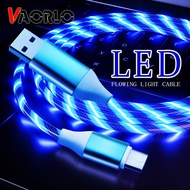 VAORLO สายชาร์จโทรศัพท์มีไฟ LED,สายชาร์จไลท์นิ่งไมโคร USB Type C สำหรับ Samsung Galaxy 2.4A A50สายชาร์จสำหรับ Xiaomi Redmi ใช้ได้กับ Ios Iphone 6 Plus 8Plus 11 Xr 13 Pro Max ปี A70