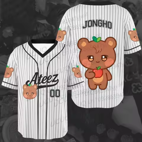 Summer Women's V-neck Jersey Girl Casual Sports Ateez Aniteez Characters 3D Print Graphic Men's T-Sh
