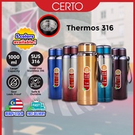 CERTO Termos Air Panas Sejuk Tahan Lama Thermos Bottle Flask Mug Cup 316 Stainless Steel 1000ml Water Bottle 保溫杯 保温瓶 保溫壺