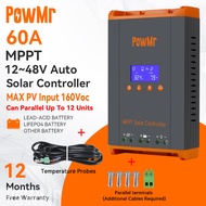 2024 New PowMr 100% Mppt 60A Solar Charge Controller 12v-48v Auto 160vdc lcd fan Support Parallel Up