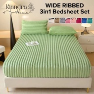 Kiandra Home 3in1 Plush Ribbed Bedsheet with Pillowcase Fully Garterized Bed Cover Soft & Fluffy