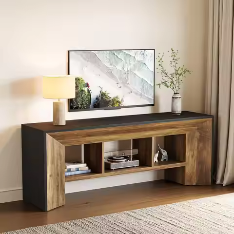 70 Inch TV Stand Entertainment Center Media Console 3 Storage Cubes Living Room 63in Rustic Brown Bl