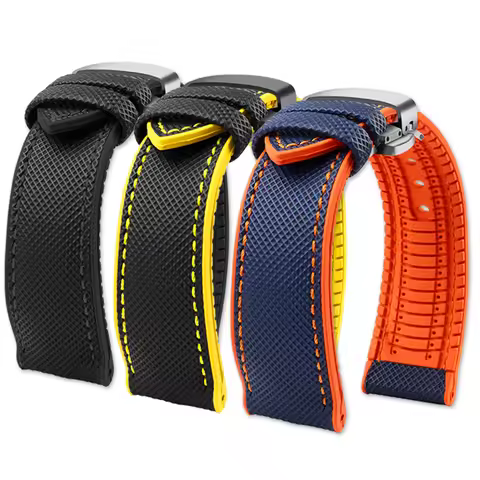 Nylon Rubber Watchband Waterproof Silicone Bracelet Butterfly Buckle Watch Strap for Breitling Omega