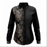 Retro Aztec Pattern Printed Ladies Collar Blouse, Dark Teal Long Sleeve Button Up Shirt, Soft Elegan