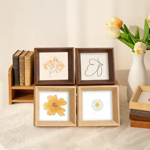 Square Wooden Picture Frame Nordic Style - Mini Frame for Oil Pastel Artwork, Mini Square Wooden Pho