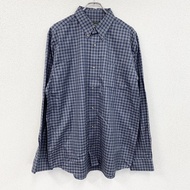 Eddie Bauer 長袖扣襯衫，格紋圖案，藍色，XL 碼，古著。