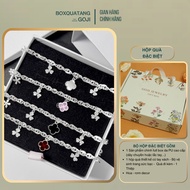 Women's 4-leaf clover silver bracelet with 5 colorful charms in real silver double leaf shape - GOJI