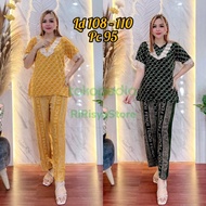 Baju Wanita Setelan Celana Motif Kombinasi Kotak LV Busui Bahan Rayon