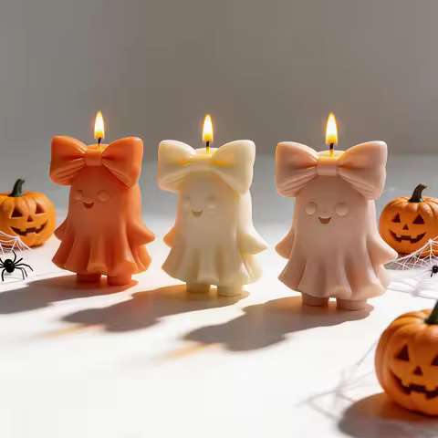Trick or Treat Cute Bowknot Ghost Figurine Silicone Candle Mold Halloween Decor Ghost Resin Plaster 