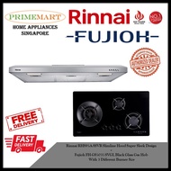 Rinnai RH-S95A-SSVR Slimline Hood + Fujioh FH-GS5035 SVGL Black Glass Gas Hob BUNDLE DEAL - FREE DELIVERY