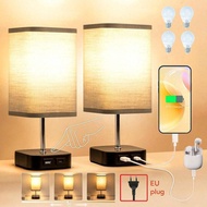 1/2pcs USB Bedside Lamp - Touch Control Bedroom Table Lamp With USB C+A Charging Ports And AC Power 