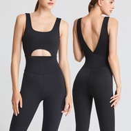 Yoga Jumpsuits Women V-Back One Piece High Stretchy Bodysuits Sportswear Fitness Rompers Padded Nylo