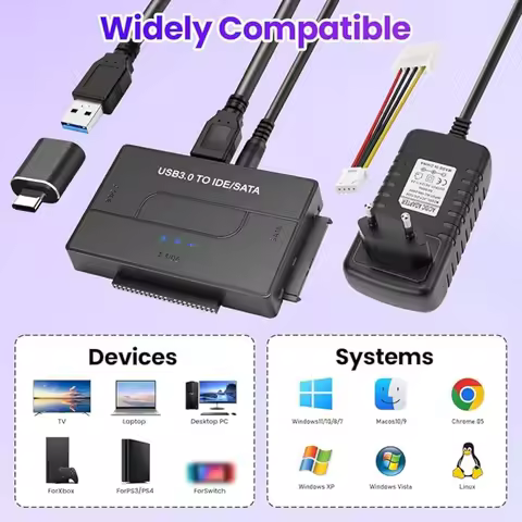 USB 3.0 to IDE and SATA Adapter, Universal External Hard Drive Adapter 2.5 or 3.5" SATA or IDE HDD S