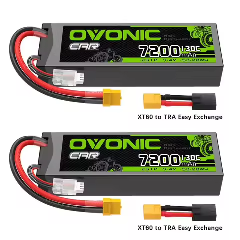 OVONIC 4S LiPo Battery Pack 14.8V 450mAh 80C Long Type with XT30 Connector, 2 Pack RC Lithium Batter