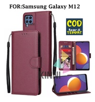Leather Flip Cover SAMSUNG GALAXY M12 - Wallet Case Kulit - Casing Dompet Case Wallet Leather Flip C