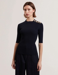 Ted Baker Womens EELIIA Rose Button Detail Short Sleeve Top NAVY