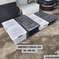Underbed Storage Box 50L/80L | Low Profile Plastic Organizer with Locking Lid