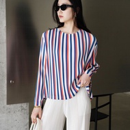 New Miyake High-End Pleated Striped Printing and Dyeing Loose Leisure All-Matching T-shirt #10024