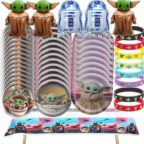 Star Waring Yoda Baby Theme Birthday Party Decoration Cup Plate Napkin Cake Topper Tablecloth Balloo