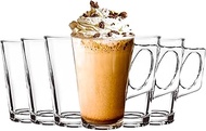 Glass Coffee Mugs - 8 Ounce Clear Glass Tea Cups with Handle - Small Cups for Tea, Espresso Coffee, 