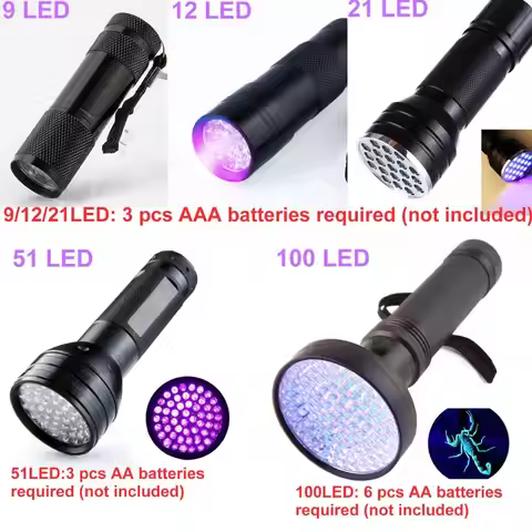 High quality UV Light 9-100 LED UV Light Zoom Flashlight torch light lamp safety UV Ultraviolet Dete