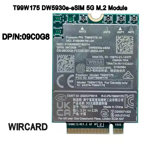 T99W175 DW5930e-eSIM DW5932e-eSIM X55 5G Module DP/N 09C0G8 1Gbps Cat 16 For Dell Laptop Latitude 54