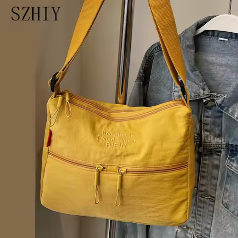 Washed Cloth Shoulder Bag Fashionable Women Travel Pocket Multi Pocket Waterproof Diagonal Cross Bag