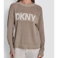 [S] DKNY PEBBLE/IVORY CREW NECK POINTELLE LOGO SWEATER, DJ6R0996-E3N (SD1904)