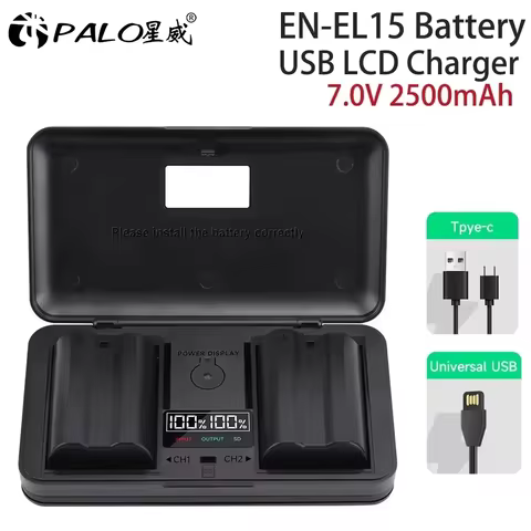 2500mAh EN-EL15C EL15C EN EL15 Battery + Battery Charger Case for Nikon Z5, Z6, Z6 II, Z7, Z7II D780