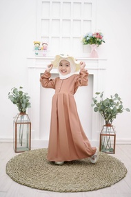 baju gamis anak perempuan syari zalira kids muslim crinkle - mocca