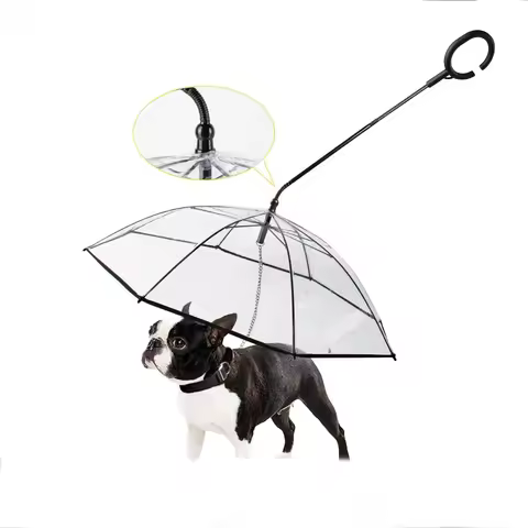 Transparent pet umbrella - Dog C-shaped umbrella pet accessory - Adjustable leash for dog walking in