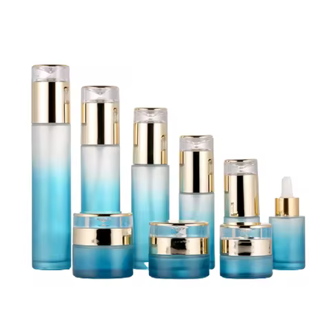 6pcs Empty 20/30/50g Cream Jar 30/50/80/100/120ml Lotion Bottle Spray Bottle Blue Glass Emulsion Con