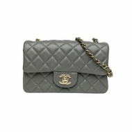 CHANEL CF口蓋包大Mini20cm深灰羊皮晶片開金扣硬底