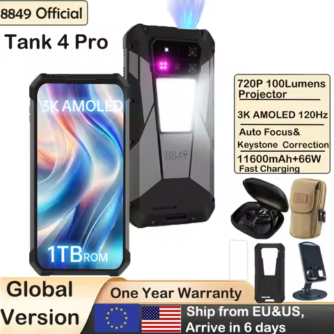 8849 Tank 4 Pro Unihertz 5G Rugged Projector Smartphone 1TB 36G Android 14 Sports Phone 11600mAh Dim