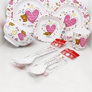 [ขายแยกชิ้น] Rilakkuma Heart จานข้าวเด็ก ชาม ถาดหลุม แก้วน้ำ ช้อนส้อม เมลามีน ลายการ์ตูนริลัคคุมะ Su