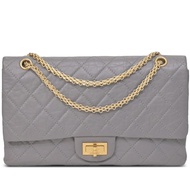 Chanel Grey Quilted Calfskin 2.55 Reissue 227 Double Flap Bag Aged Gold Hardware