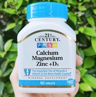 แคลเซียม แมกนีเซียม ซิงค์ และวิตามินดี 3 Calcium Magnesium Zinc + D3 90 Tablets (21st century®)