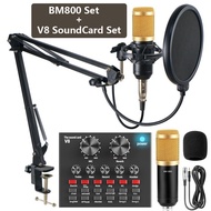 QUICK SEND* FULL SET BM800 Microphone Sound Recording Live Studio Condenser Microphone V8 Sound Card