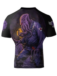 Men's BJJ Horror Cthulhu Short Sleeve BJJ Rash Guard MMA Black